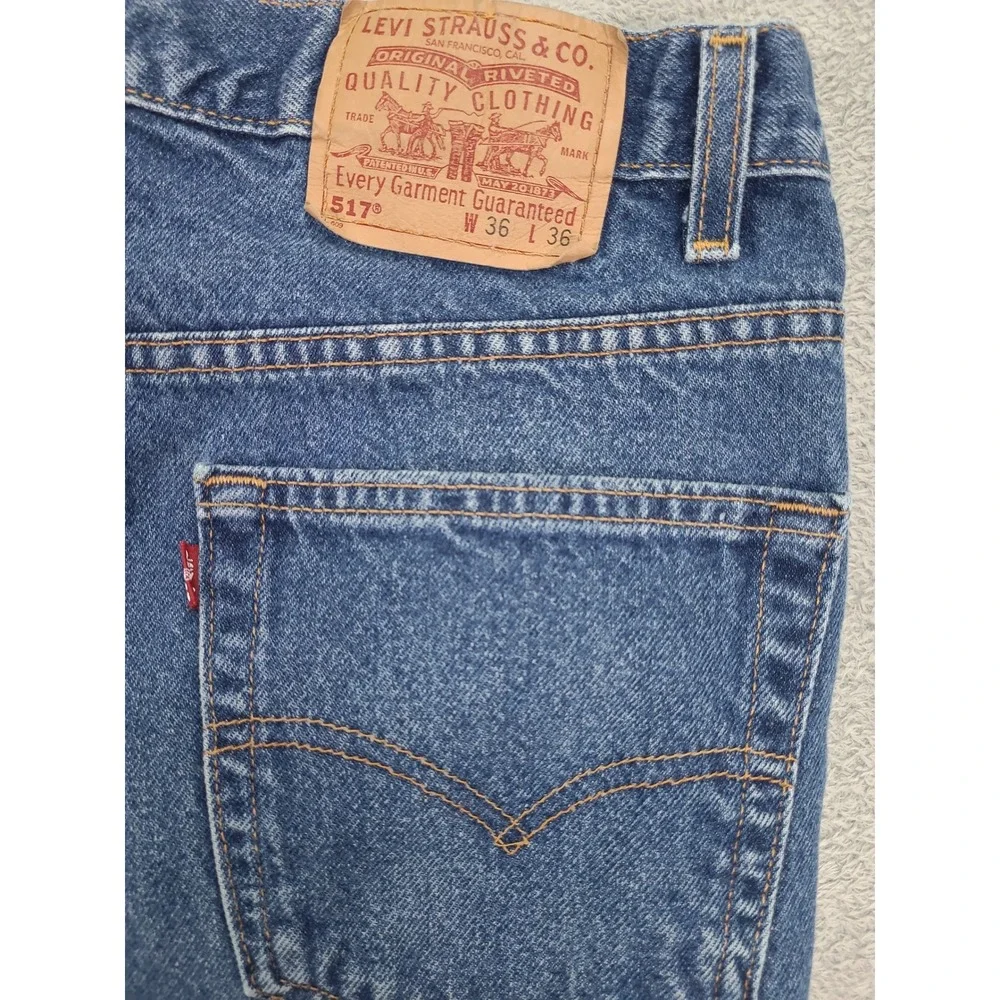 Vintage Levis 517 Boot Cut Jeans Mens 36x36 Blue Denim Made in USA 517-0216